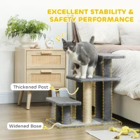 PawHut Cat Stairs with Sisal Scratching Post for High Bed Couch, Adjustable 3-Tier Pet Stairs, Grey(m-4)