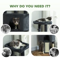PawHut 47 Inch Cat Tree, Cat Tower for Indoor Cats with Cozy Condo, Bed, Toy Balls, Sisal Scratching Posts, Hammock, Dark Grey(m-7)
