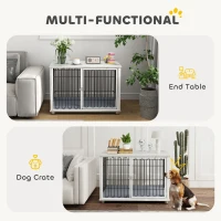 PawHut Dog Crate Furniture with Washable Cushion, Adjustable Feet for Medium Dogs, Indoor Use, Grey(m-5)