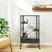 PawHut 47"H Ferret Cage, Large 4-Tier Guinea Pig Cage with Wheels, Ramps, Bowl, Water Bottle & Removable Tray, Black(m-10)