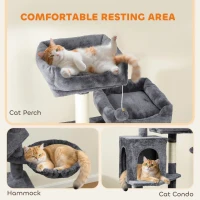 PawHut Cat Tree, 70" Multi-Level Cat Tower with 2 Condos, 2 Perches, Hammock, Toy Balls, Scratching Posts and Board, Dark Grey(m-5)
