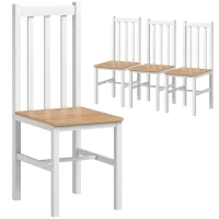 HOMCOM Farmhouse Dining Table Chairs, Set of 4 Pine Wood Kitchen Table Chairs with Slat Back for Living Room, Bedroom, White(m-11)