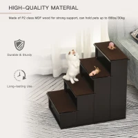 PawHut 4 Levels Wooden Dog Steps Pet Stairs for High Bed, Cat Ladder for Bed Couch with Non-Slip Carpet, Dark Coffee(m-6)