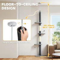 PawHut 88.5"-100.5" Floor to Ceiling Cat Tree, Cat Tower with Scratching Posts, Cloud Shaped Platforms, Dangling Balls, Grey(m-5)
