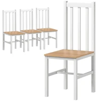 HOMCOM Farmhouse Dining Table Chairs, Set of 4 Pine Wood Kitchen Table Chairs with Slat Back for Living Room, Bedroom, White(m-1)