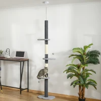 PawHut 88.5"-100.5" Floor to Ceiling Cat Tree, Cat Tower with Scratching Posts, Cloud Shaped Platforms, Dangling Balls, Grey(m-8)