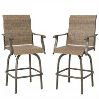 Outsunny Set of 2 Outdoor Swivel Bar Stools with Armrests, Bar Height Patio Chairs with Steel Frame for Balcony, Poolside, Backyard, Brown(m-11)