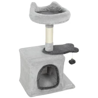 PawHut 28" Cat Tree Tower with Plush Top Bed, Cozy Condo, Sisal Scratching Post, Perch, Dangling Ball, Light Grey(m-2)