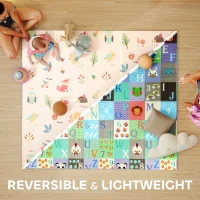 Qaba Foldable Baby Play Mat Double-Sided, Reversible Foam Soft Crawling Mat for Toddlers, for Bedroom, Nursery and Playroom(m-4)