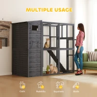 PawHut Outdoor Wooden Catio with 4 Tier Main House, Ramp, Platforms, Asphalt Roof, Ramps, Sliding Door, Window, Grey(m-5)