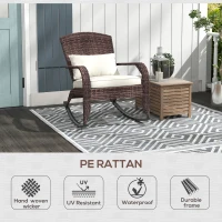 Outsunny Adirondack Chair, Outdoor Wicker Rocking Chair with High Back, Seat Cushion and Pillow for Porch, Balcony, Cream/Brown(m-7)