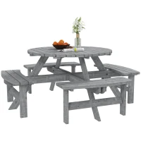 Outsunny 8 Seater Round Wooden Pub Bench & Picnic Table, Patio Dining Set for Outdoor Patio (Umbrella Not Included)(m-2)