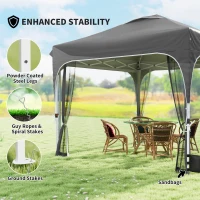 Outsunny 10 x 10 ft Pop Up Canopy Tent with Mosquito Netting, UPF 50+ Central Lock Easy Setup Outdoor Party Tent, Dark Grey(m-7)