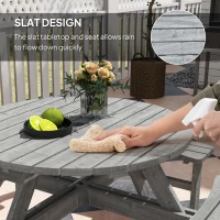 Outsunny 8 Seater Round Wooden Pub Bench & Picnic Table, Patio Dining Set for Outdoor Patio (Umbrella Not Included)(m-6)