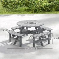 Outsunny 8 Seater Round Wooden Pub Bench & Picnic Table, Patio Dining Set for Outdoor Patio (Umbrella Not Included)(m-3)
