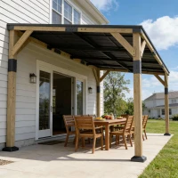 Outsunny 14' x 10' Gazebo, Lean to Galvanized Steel Hardtop Gazebo Pergola with Wood Frame, Patio Gazebo Awning, Dark Grey(m-10)