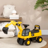 Aosom Kids Excavator Ride on Toy CAT Licensed with Manual Shovel, Horn, Hidden Storage for 18-36 Months, Yellow(m-8)