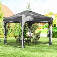 Outsunny 10 x 10 ft Pop Up Canopy Tent with Mosquito Netting, UPF 50+ Central Lock Easy Setup Outdoor Party Tent, Dark Grey(m-8)