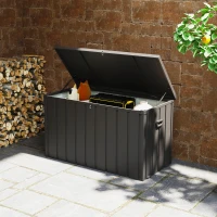 Outsunny 119 Gallon Deck Box, Lockable Galvanised Steel Outside Storage Container for Tools, Cushions, Dark Grey(m-1)