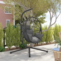 Outsunny Metal Stand Hanging Egg Chair, with Full Body Padded Seat - Grey(m-9)