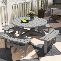 Outsunny 8 Seater Round Wooden Pub Bench & Picnic Table, Patio Dining Set for Outdoor Patio (Umbrella Not Included)(m-10)