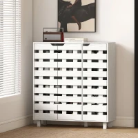 HOMCOM Shoe Cabinet, 20 Pair Shoe Storage Cabinet with Hollowed-Out Doors, White(m-9)