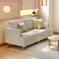 HOMCOM 3 Seater Sofa, 74" Modern Corduroy Upholstered Couch with Thick Spring Cushions, Solid Wood Legs, Armrests, Beige(m-8)