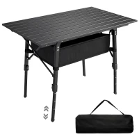 Outsunny 3ft Aluminum Small Folding Table, Portable Camping Table with Storage Bag, Carry Bag for Outdoor Picnic BBQ, Black(m-11)