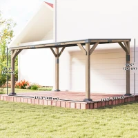 Outsunny 14' x 10' Gazebo, Lean to Galvanized Steel Hardtop Gazebo Pergola with Wood Frame, Patio Gazebo Awning, Dark Grey(m-3)