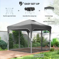 Outsunny 10 x 10 ft Pop Up Canopy Tent with Mosquito Netting, UPF 50+ Central Lock Easy Setup Outdoor Party Tent, Dark Grey(m-4)