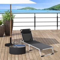 Outsunny Folding Lounge Chair, Patio Lounger with Headrest, 5-Level Adjustable Backrest, and Aluminum Frame, Black
