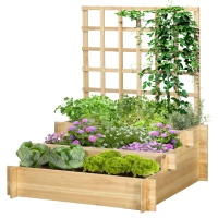 Outsunny Wooden Elevated Planter Box with Trellis for Climbing Plants, 3 Tier Raised Garden Bed for Garden, Outdoor, Natural(m-2)