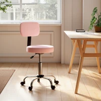 HOMCOM Adjustable Rolling Stool with Removable Backrest, Faux Leather Swivel Stool Chair for Salon Spa, Bar, Massage, Pink(m-8)