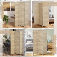 HOMCOM 6 Ft Tall Folding Room Divider, 3 Panel Portable Privacy Screen, Hand-Woven Partition Wall Divider, Light Oak(m-7)