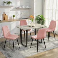 HOMCOM Dining Chairs Set of 4, Upholstered Dining Room Chairs with Steel Legs, Modern Kitchen Chair for Dining Room, Pink(m-6)