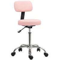 HOMCOM Adjustable Rolling Stool with Removable Backrest, Faux Leather Swivel Stool Chair for Salon Spa, Bar, Massage, Pink(m-2)