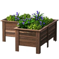 Outsunny Raised Garden Bed, Wooden Elevated Planter Box Outdoor with Legs, for Vegetables, Flowers, Herbs, L-shaped, Carbonized(m-2)