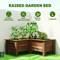 Outsunny Raised Garden Bed, Wooden Elevated Planter Box Outdoor with Legs, for Vegetables, Flowers, Herbs, L-shaped, Carbonized(m-4)