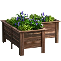Outsunny Raised Garden Bed, Wooden Elevated Planter Box Outdoor with Legs, for Vegetables, Flowers, Herbs, L-shaped, Carbonized(m-11)