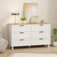 HOMCOM 47" Wide Chest of Drawers, Modern Dresser with 6 Drawers and Wood Legs for Bedroom, Living Room, Entryway, White(m-1)