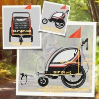 Aosom 3-in-1 Bike Trailer for Kids, Running Stroller with 2 Seats, Jogging Cart with 5-Point Harness, Storage Units, Red(m-3)