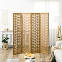 HOMCOM 4 Panel Room Divider, 5.6ft Tall Wood Folding Privacy Screens, Freestanding Partition Wall Dividers, Light Brown(m-1)