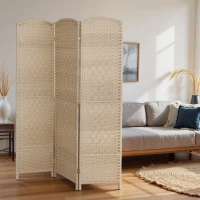 HOMCOM 6 Ft Tall Folding Room Divider, 3 Panel Portable Privacy Screen, Hand-Woven Partition Wall Divider, Light Oak(m-9)