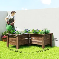 Outsunny Raised Garden Bed, Wooden Elevated Planter Box Outdoor with Legs, for Vegetables, Flowers, Herbs, L-shaped, Carbonized(m-3)