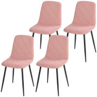 HOMCOM Dining Chairs Set of 4, Upholstered Dining Room Chairs with Steel Legs, Modern Kitchen Chair for Dining Room, Pink(m-2)