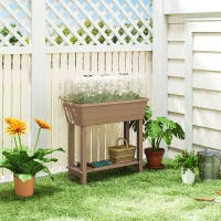 Outsunny 41L Self Watering Raised Garden Bed w/ Ventilation Transparent Lid Greenhouse, Planter Box w/ Storage Shelf, Brown(m-1)
