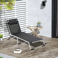 Outsunny Folding Lounge Chair, Patio Lounger with Headrest, 5-Level Adjustable Backrest, and Aluminum Frame, Black(m-8)