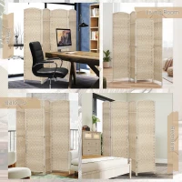 HOMCOM 6 Ft Tall Folding Room Divider, 4 Panel Portable Privacy Screen, Hand-Woven Partition Wall Divider, Light Oak(m-7)