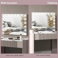 HOMCOM Hollywood Vanity Mirror with Lights, 31.5" x 24.4" Lighted Makeup Mirror with 3 Colour, 10X Magnifying, USB Port, White(m-9)