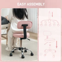 HOMCOM Adjustable Rolling Stool with Removable Backrest, Faux Leather Swivel Stool Chair for Salon Spa, Bar, Massage, Pink(m-7)